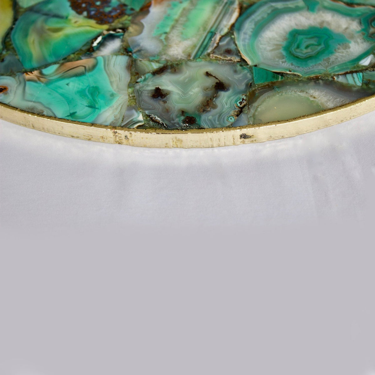 Green Agate Serving Tray With Brass Handles | Circular